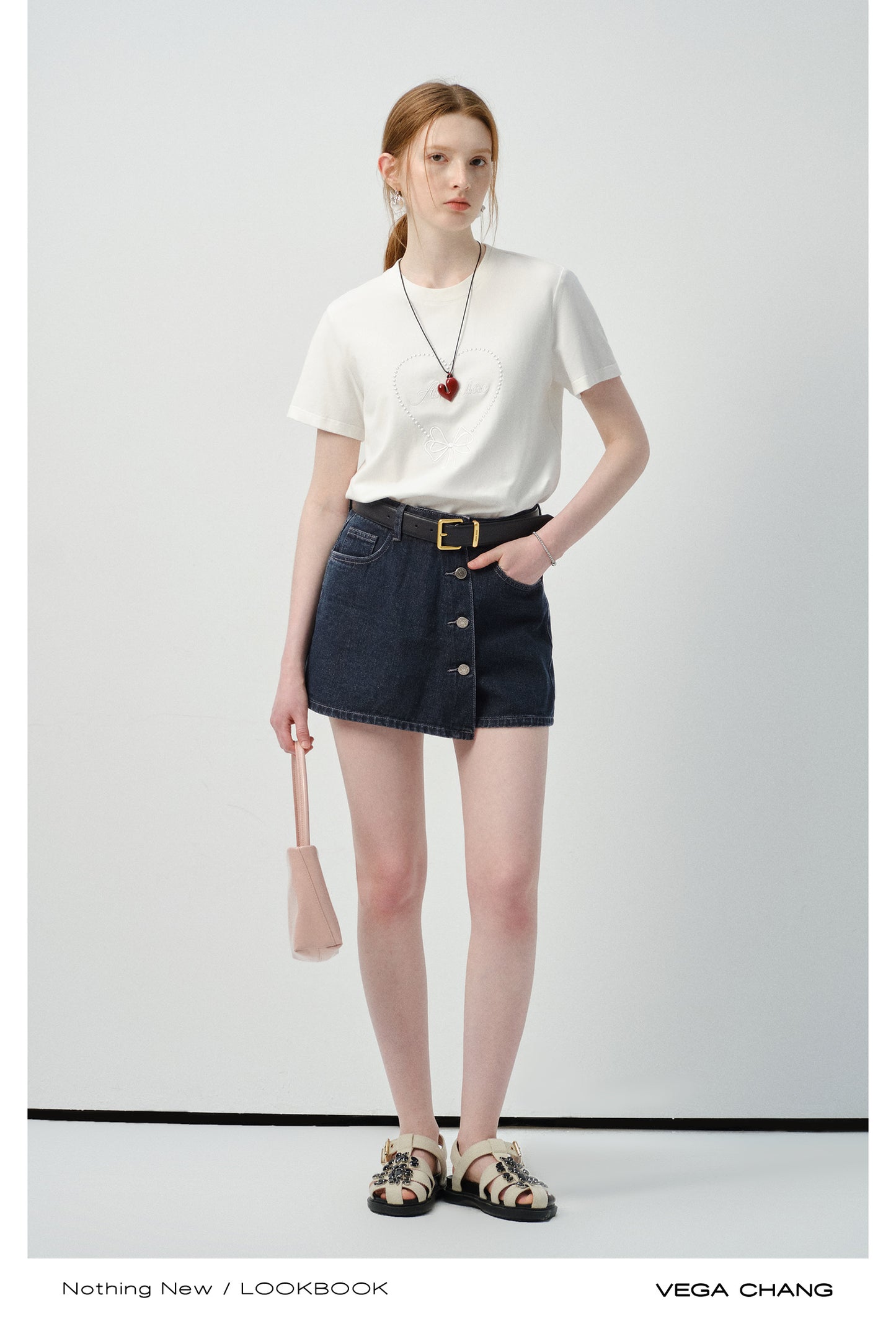 Asymmetric Button-Front Denim Skirt Pants