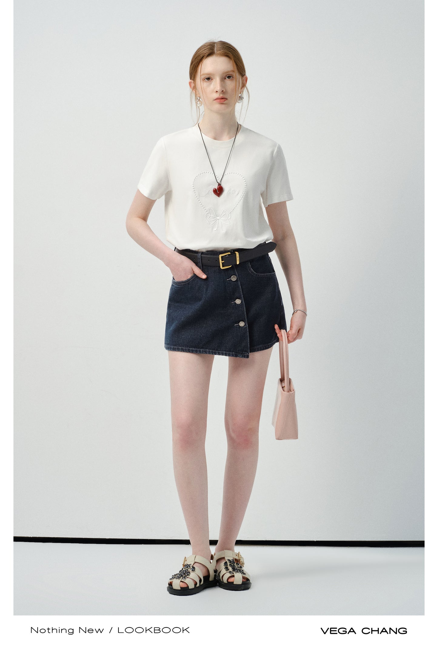 Asymmetric Button-Front Denim Skirt Pants