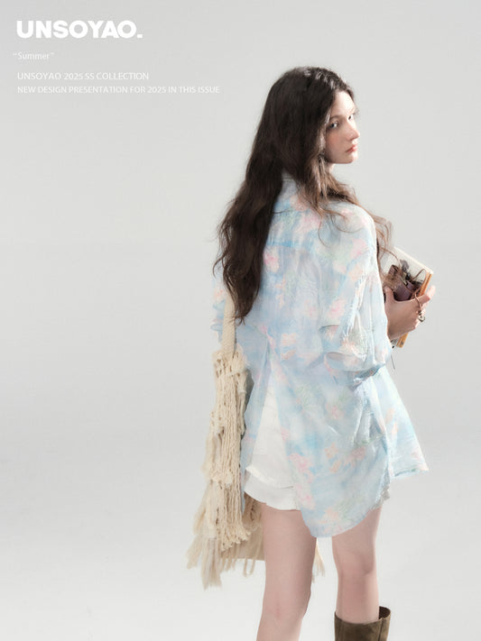 Floral Embroidery Shirt With Back Slit Detail