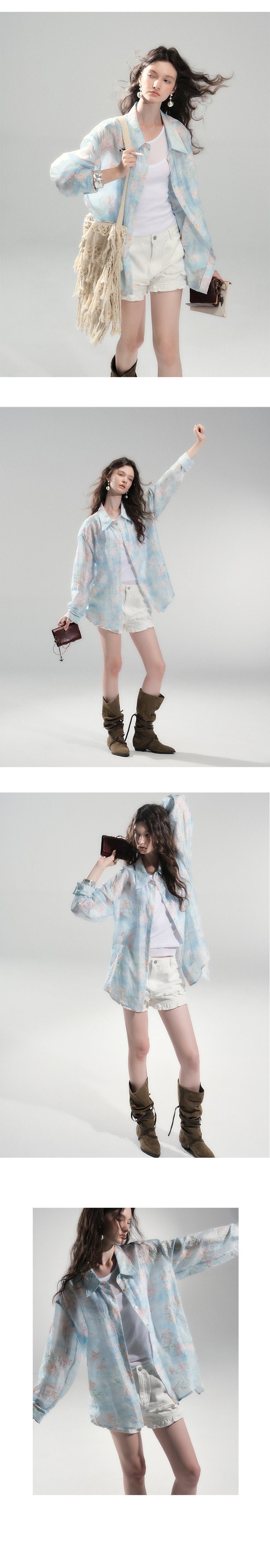 Floral Embroidery Shirt With Back Slit Detail
