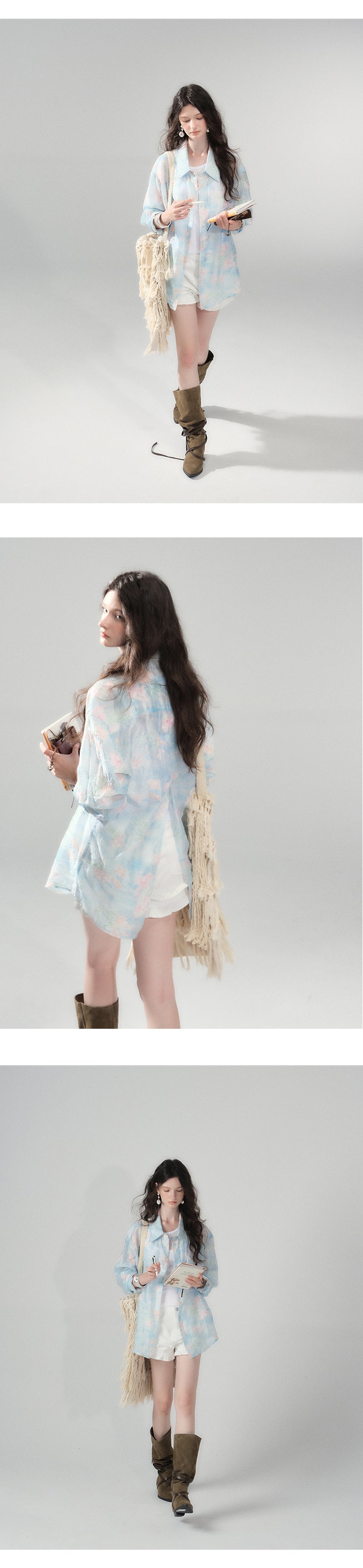 Floral Embroidery Shirt With Back Slit Detail