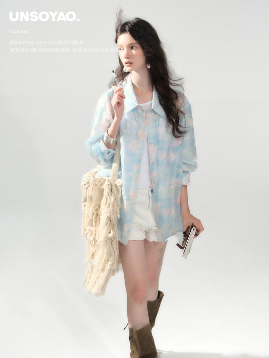 Floral Embroidery Shirt With Back Slit Detail