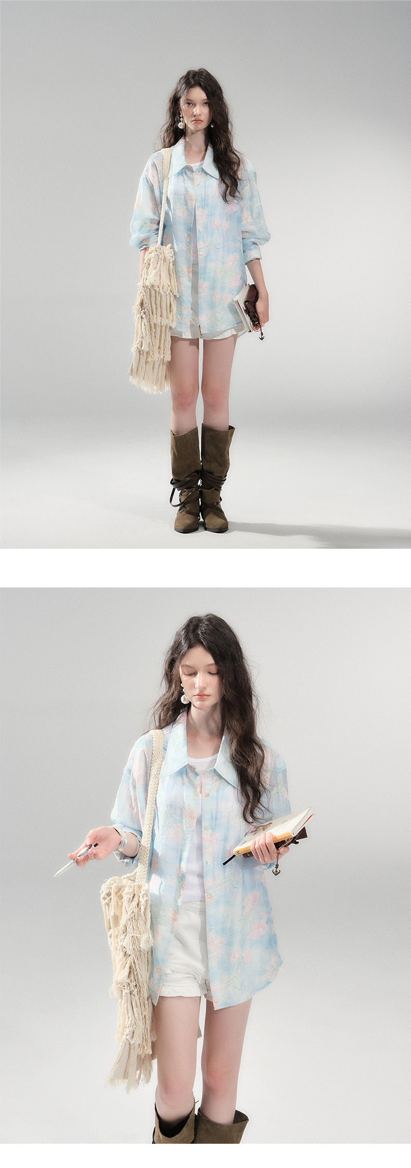 Floral Embroidery Shirt With Back Slit Detail