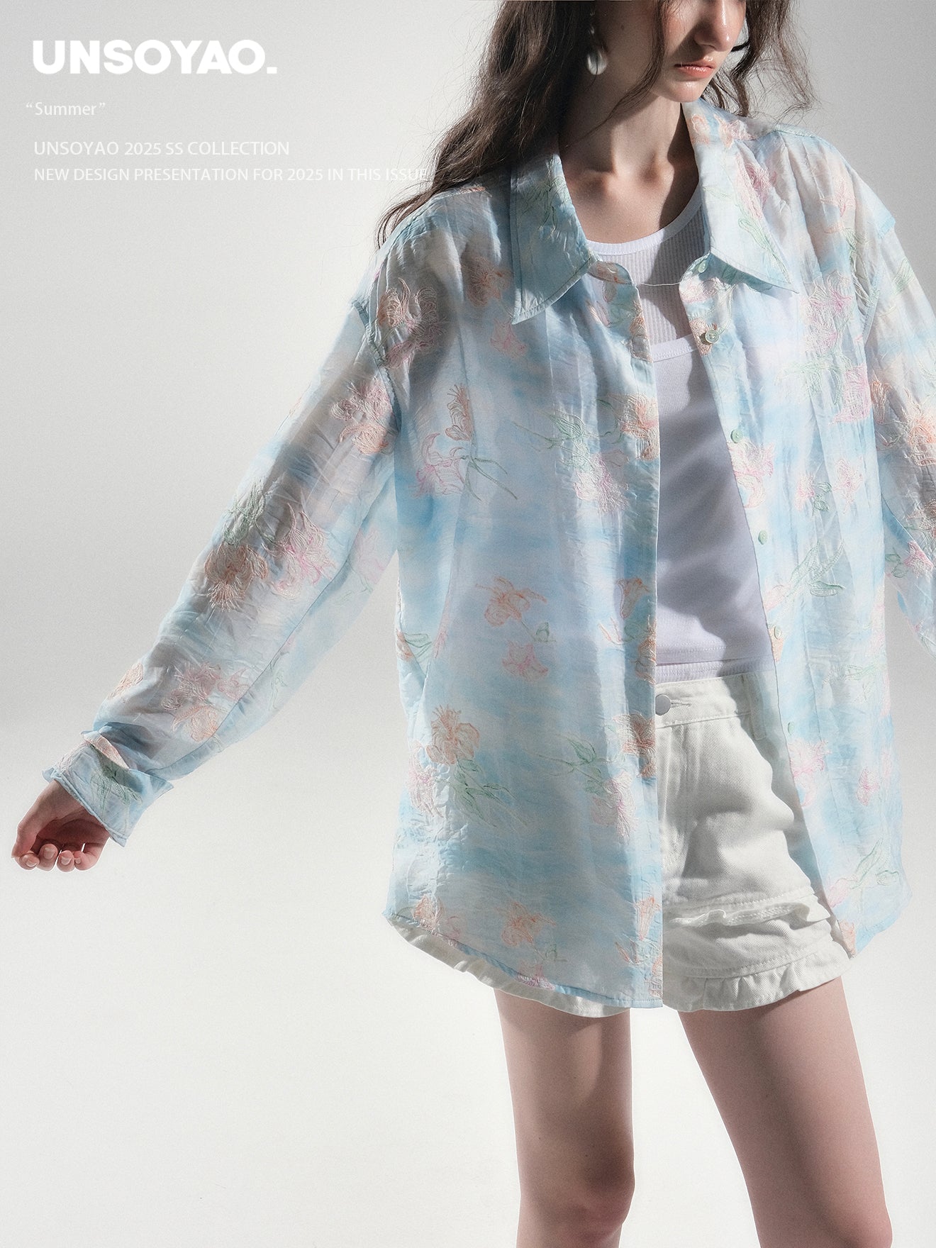 Floral Embroidery Shirt With Back Slit Detail