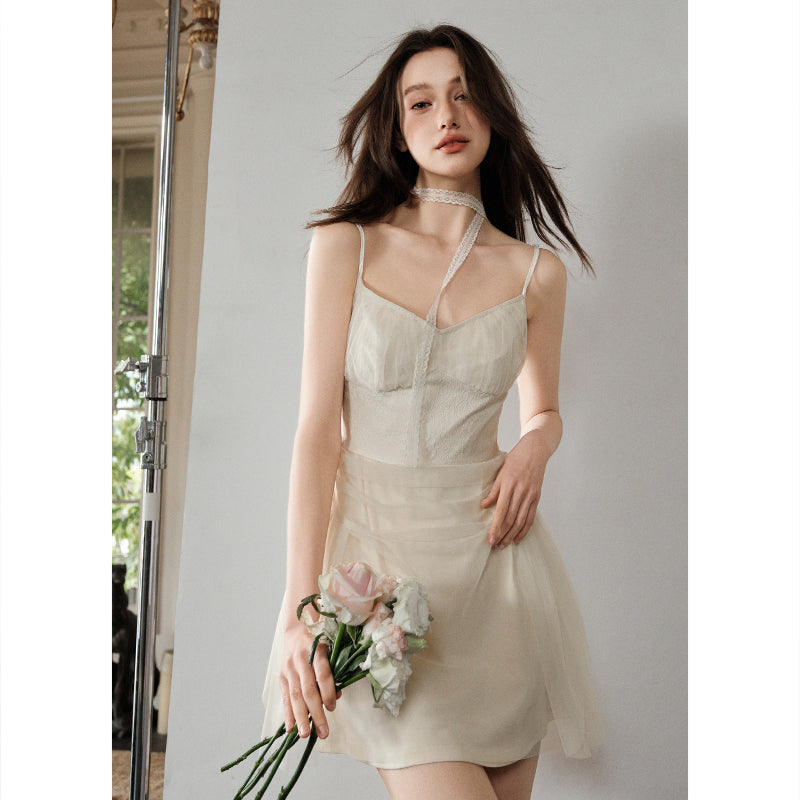 Ruched Sheer Overlay Cami Dress