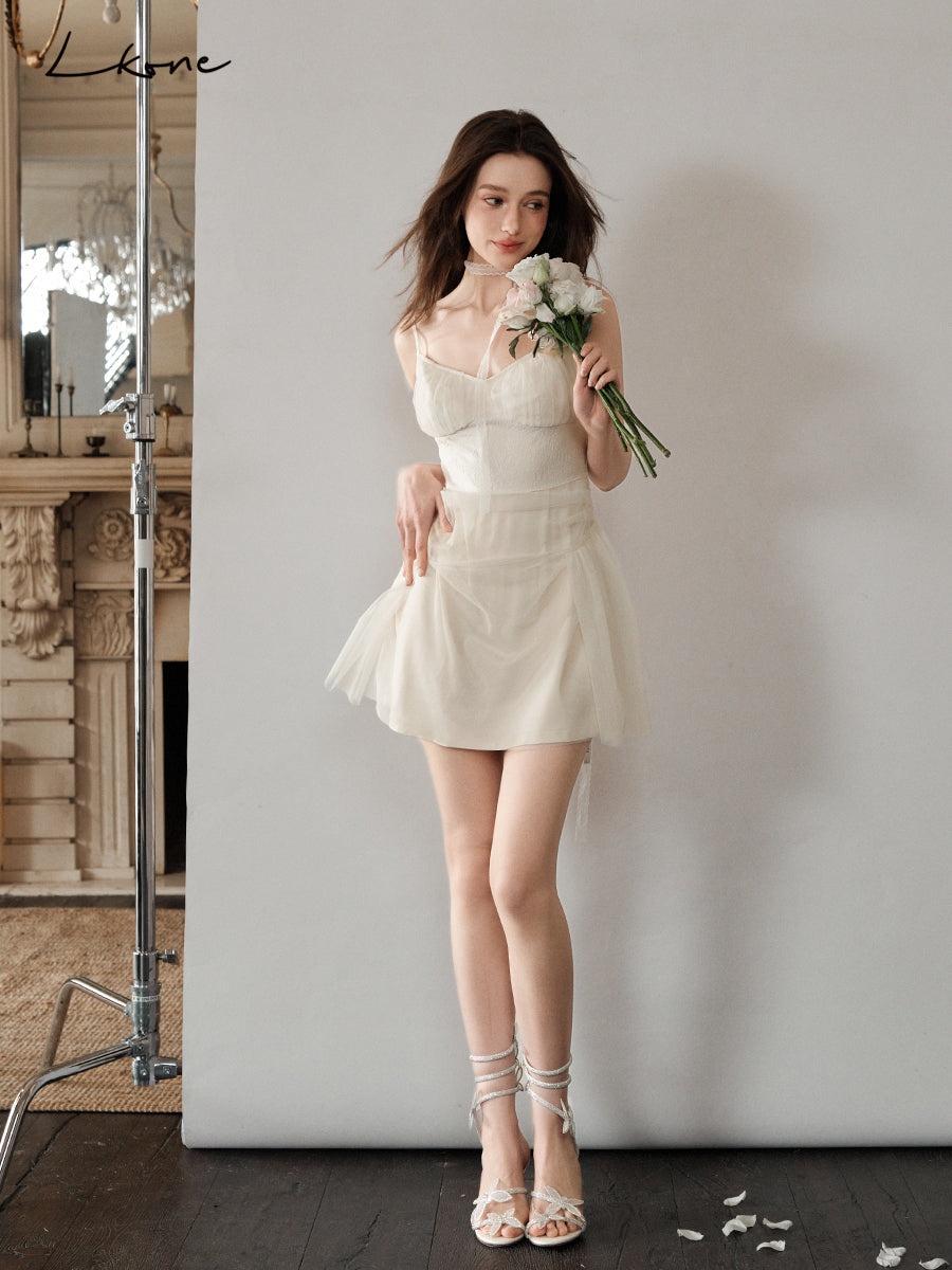 Ruched Sheer Overlay Cami Dress