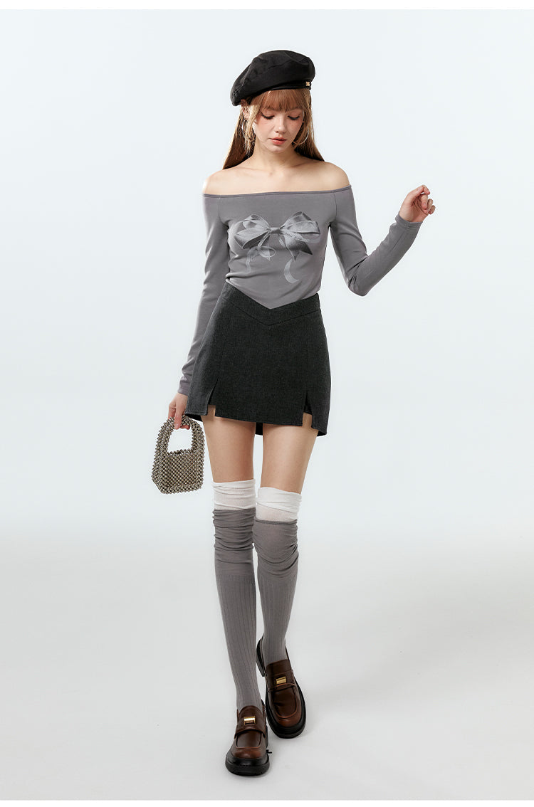 Shaped Longline Jacket And V-Waist Mini Slit Skirt