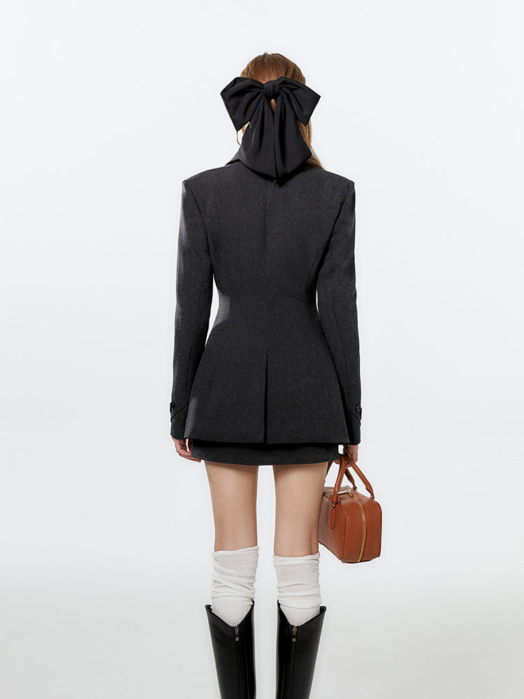 Shaped Longline Jacket And V-Waist Mini Slit Skirt