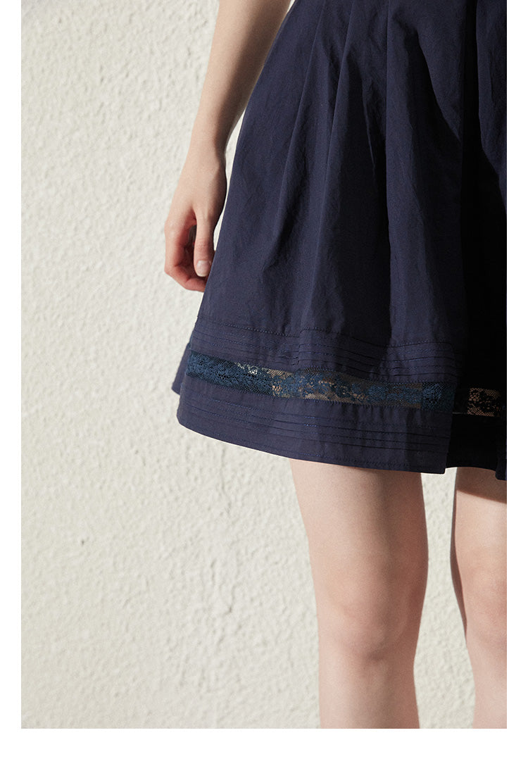 Pleated Cotton Flare Skirt With Lace Detail