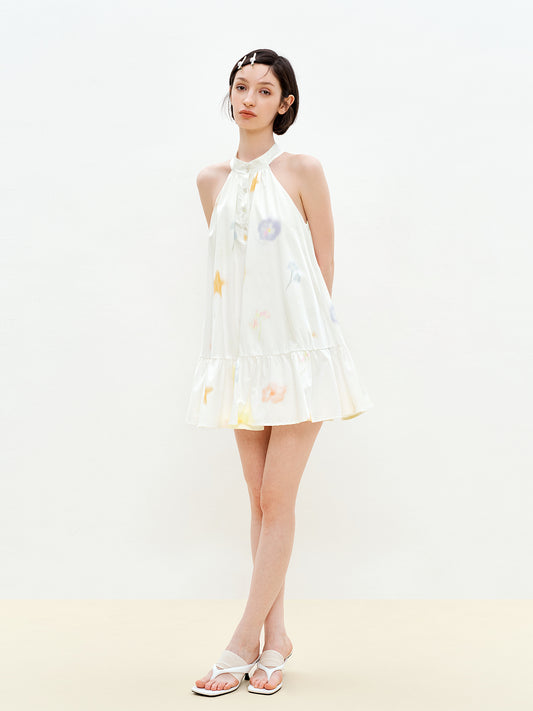 Printed Button-Front Sleeveless A-Line Dress