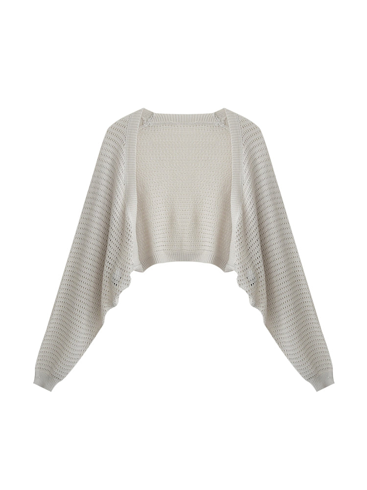 Dolman Sleeve Open-Front Mesh Knit Cardigan