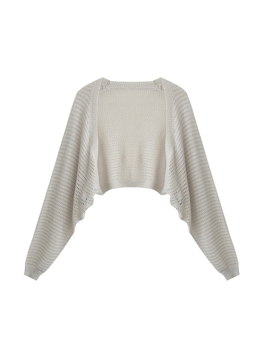 Dolman Sleeve Open-Front Mesh Knit Cardigan