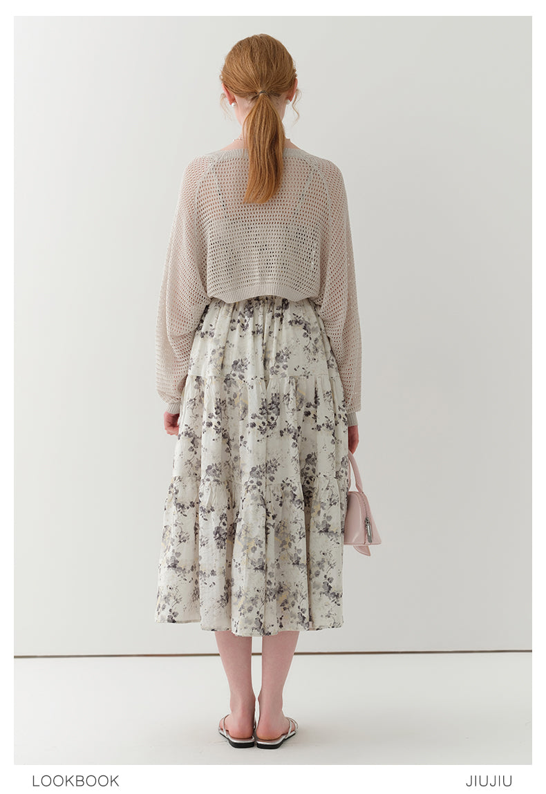 Dolman Sleeve Open-Front Mesh Knit Cardigan