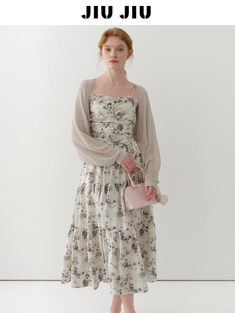 Dolman Sleeve Open-Front Mesh Knit Cardigan