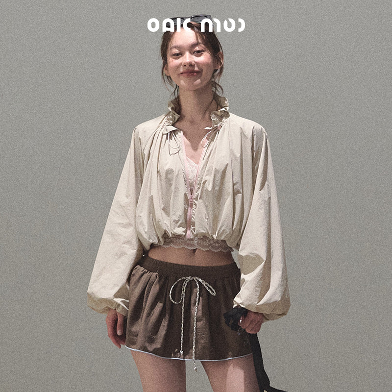 Drawstring Cropped Bubble Jacket