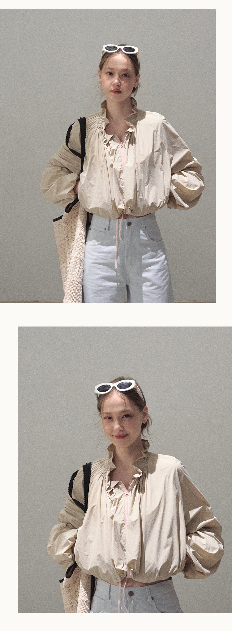 Drawstring Cropped Bubble Jacket