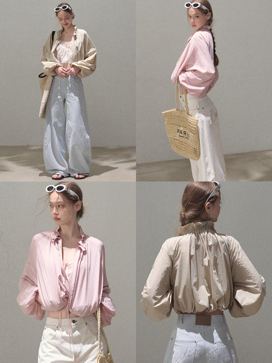 Drawstring Cropped Bubble Jacket