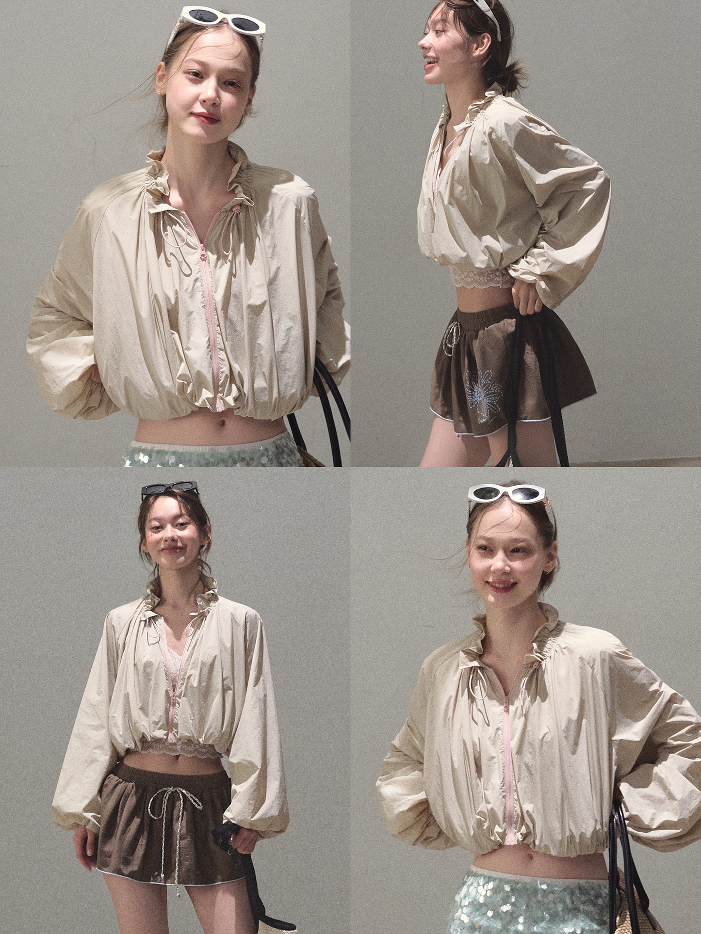Drawstring Cropped Bubble Jacket