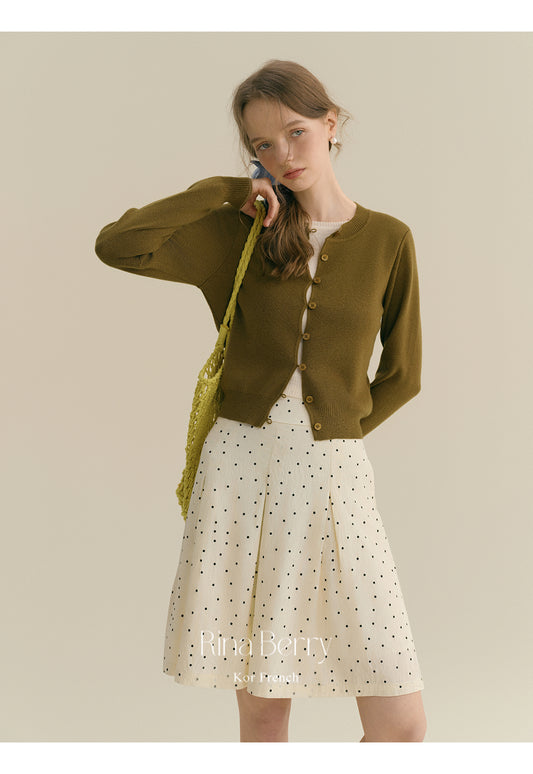 High-Waisted Crinkled Dot Skirt With Wide Pleats