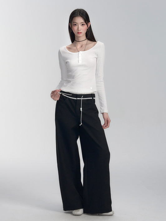 Pure Cotton Pointelle Henley Neck T-Shirt