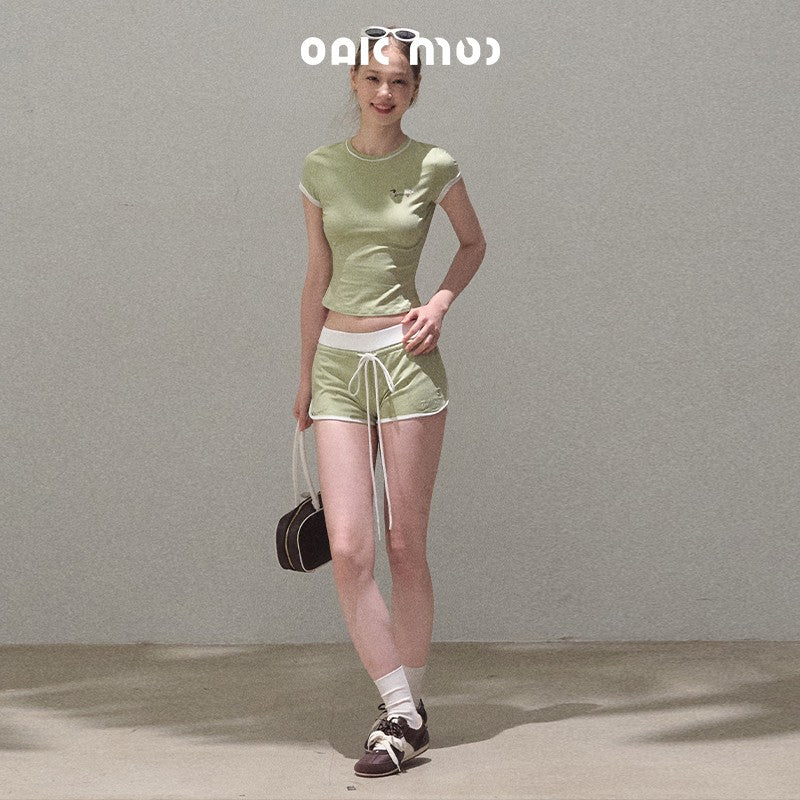 Tipped Sporty Tee And Shorts With Embroidery