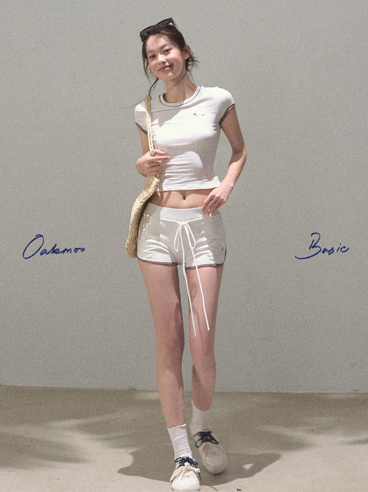 Tipped Sporty Tee And Shorts With Embroidery