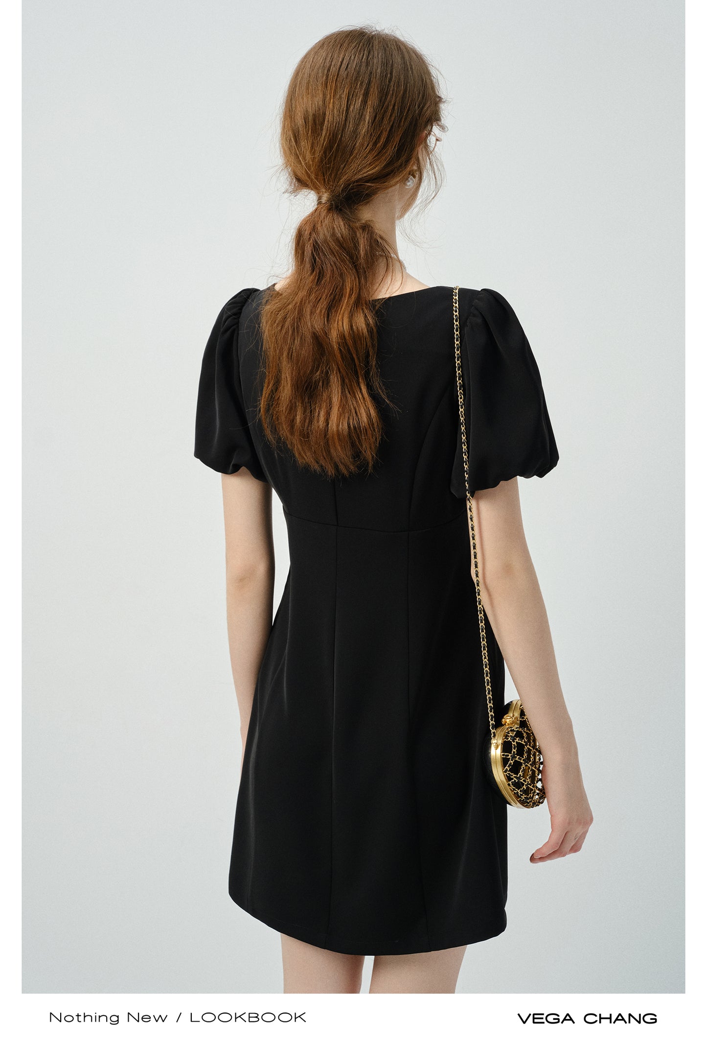 Bijou Button Bubble-Sleeve Fitted Dress