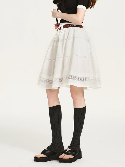 Lace-Panel Draped Skirt With Contrast Waistband