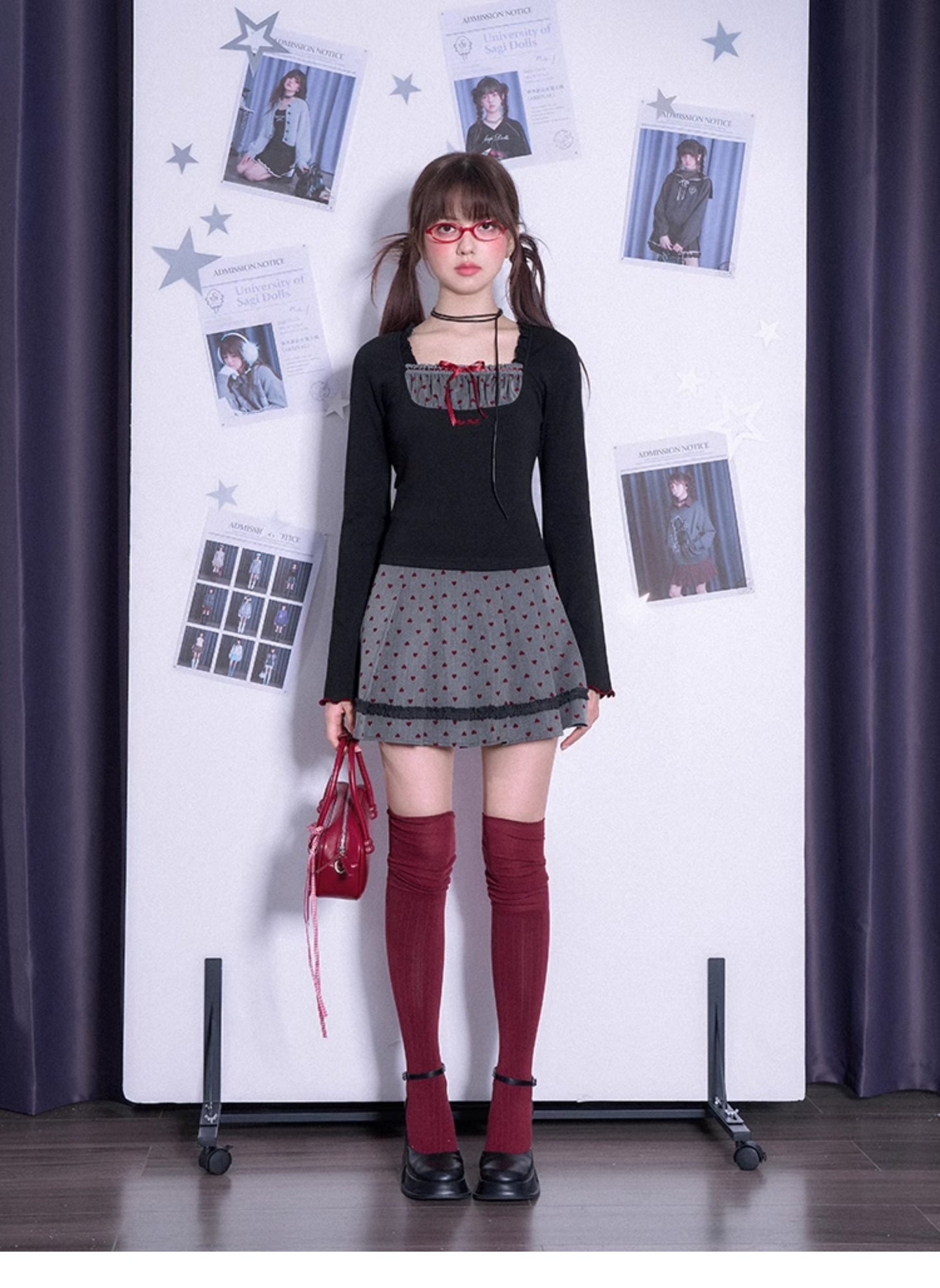 Flocked Velvet Heart Pleated Skirt With Inner Shorts