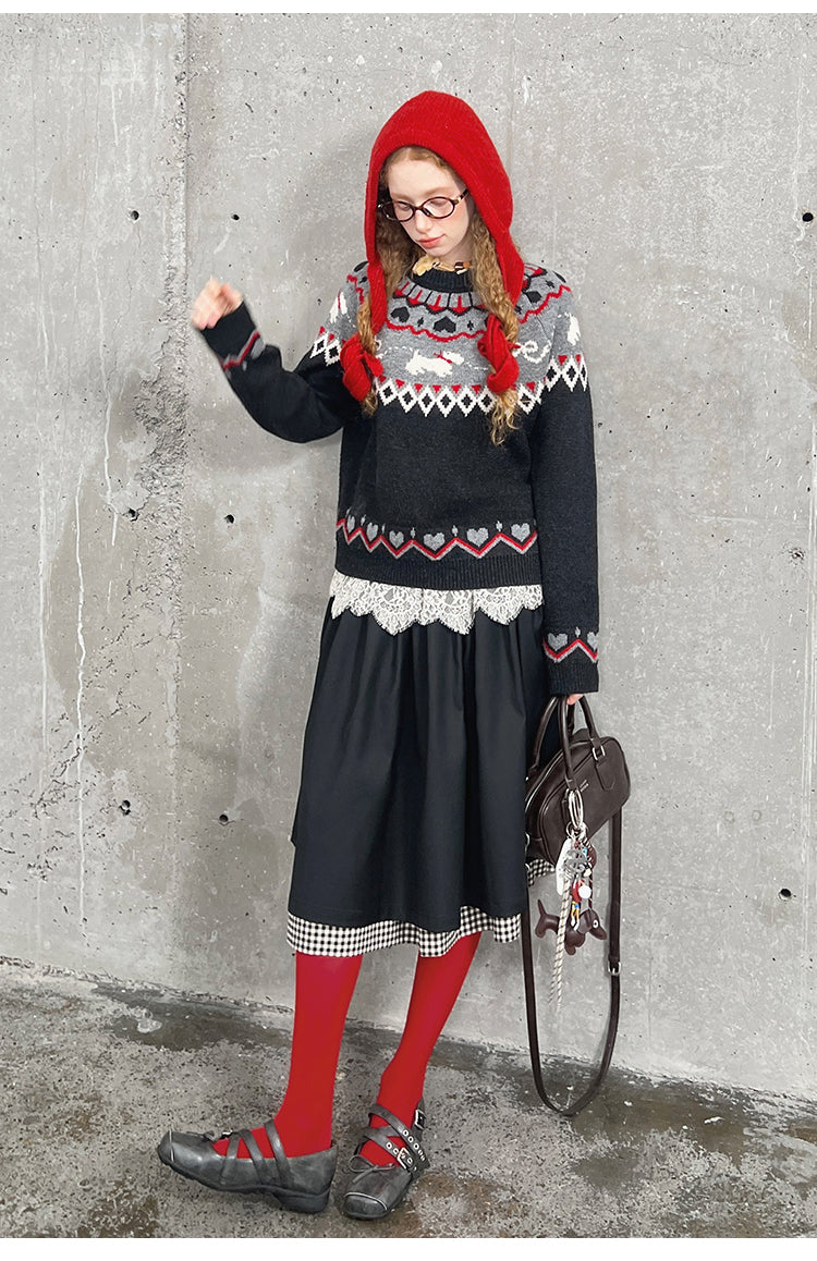 Jacquard Fair Isle Dog Pattern Knit Pullover