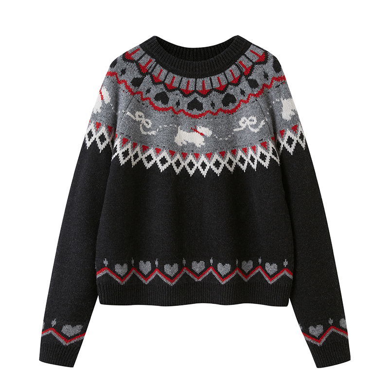 Jacquard Fair Isle Dog Pattern Knit Pullover