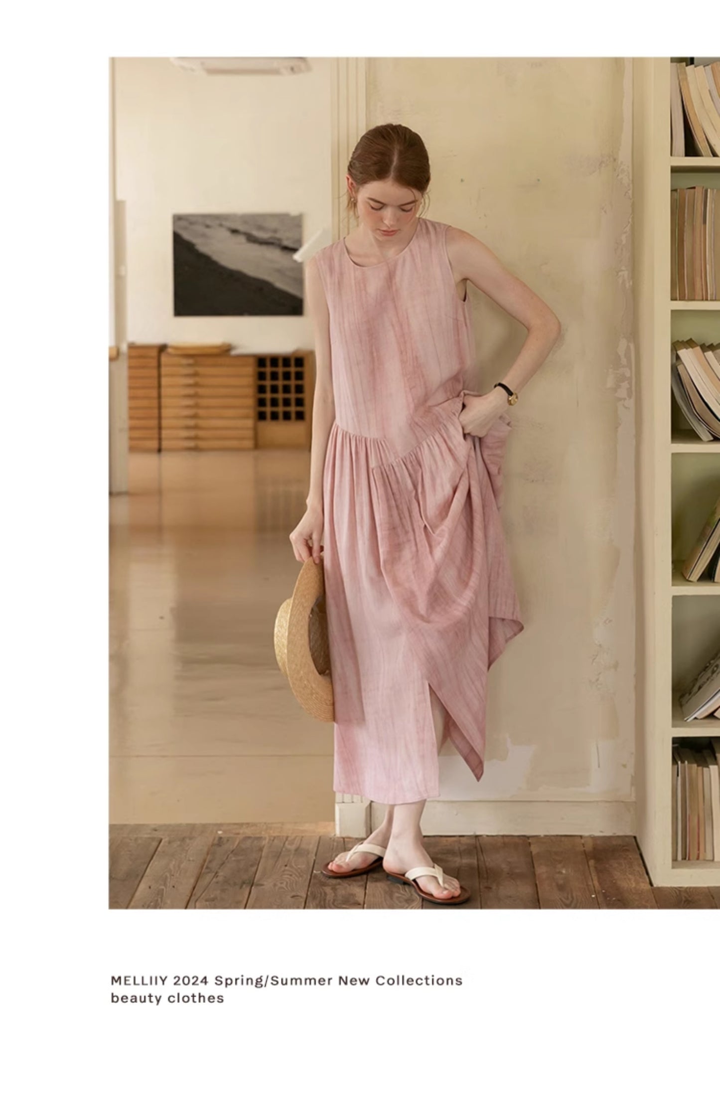 Sleeveless Washed-Tone Dress With Asymmetrical Overlap