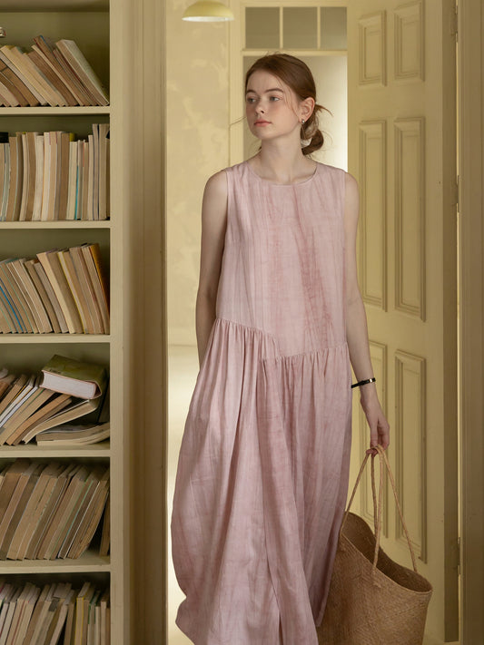 Sleeveless Washed-Tone Dress With Asymmetrical Overlap