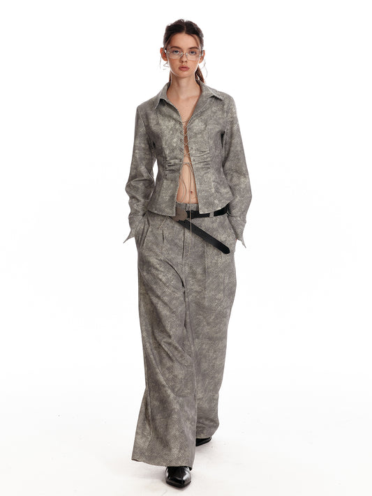 Vintage-Inspired Tie Front Shirt / Wide-Leg Pants