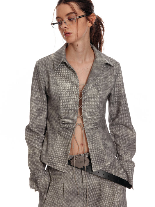 Vintage-Inspired Tie Front Shirt / Wide-Leg Pants