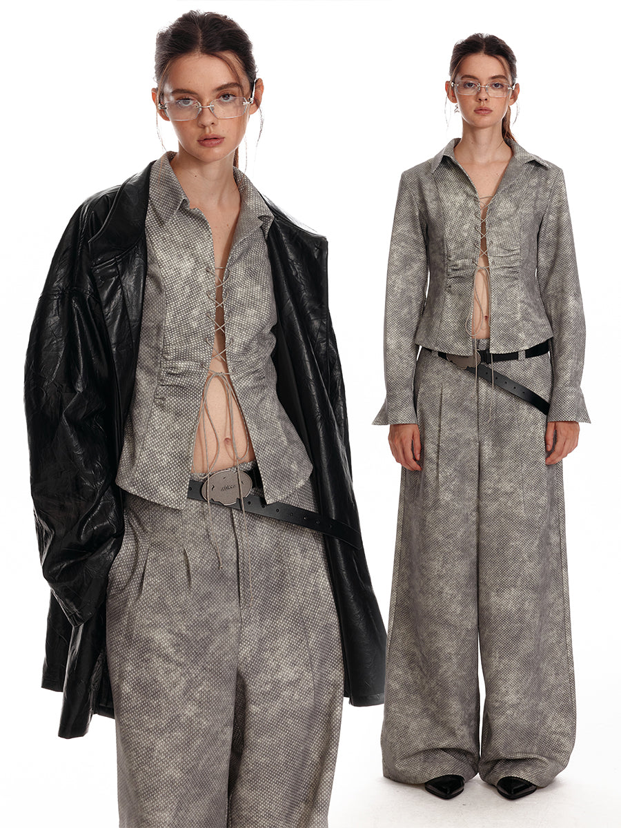 Vintage-Inspired Tie Front Shirt / Wide-Leg Pants