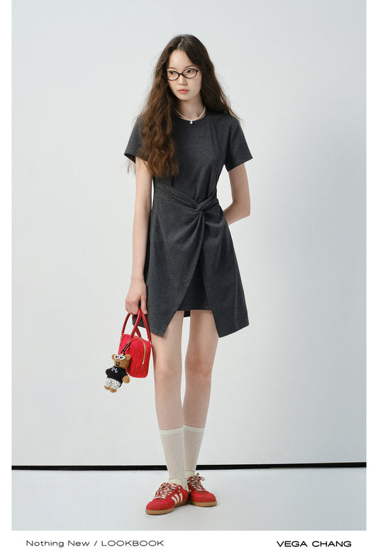 Asymmetric Twisted Knot T-Shirt Dress