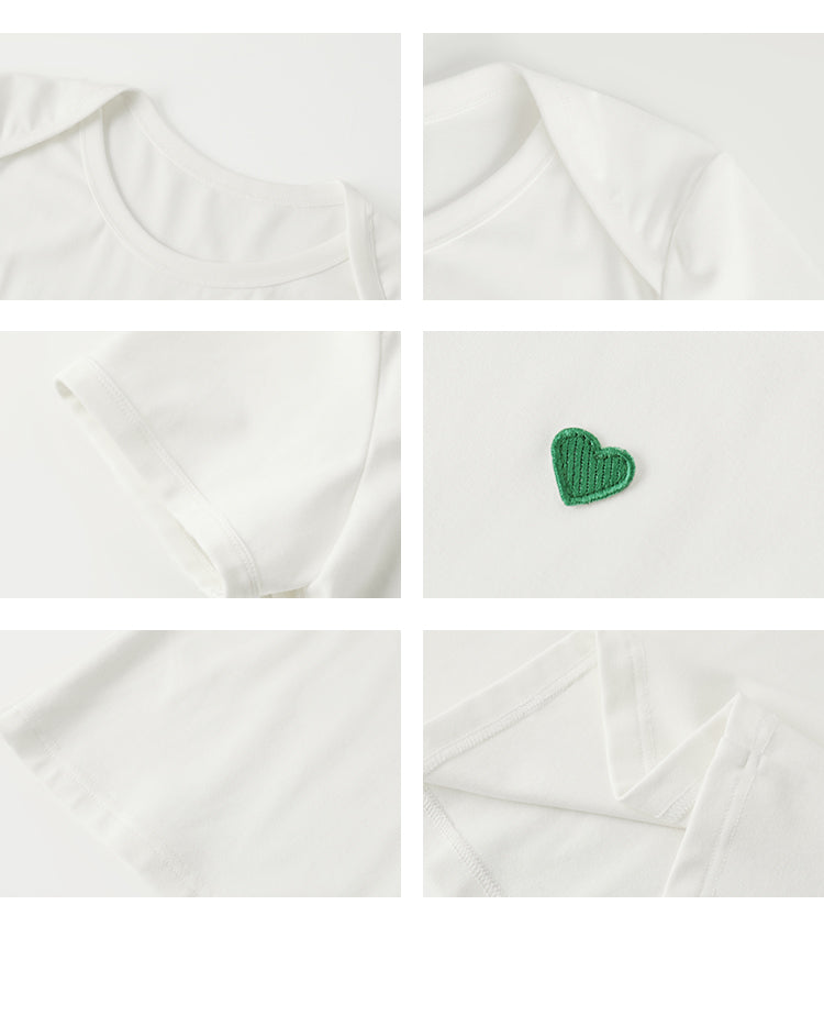 Heart Embroidered Envelope Neck T-Shirt