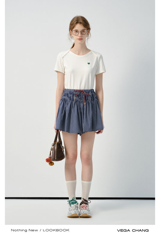 Heart Embroidered Envelope Neck T-Shirt