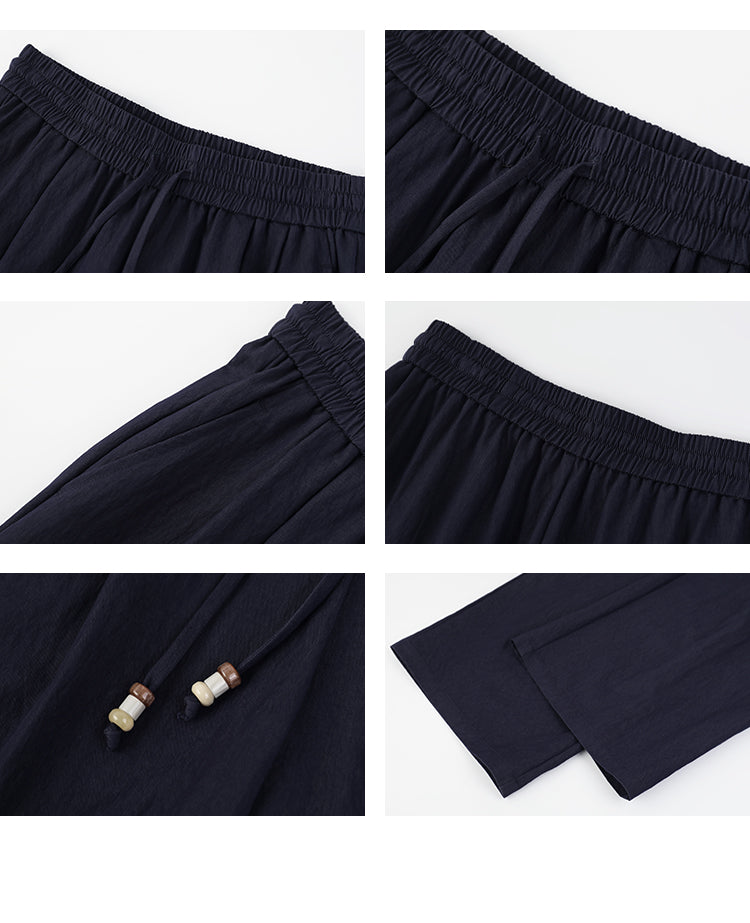 Casual Straight Pants With Beaded Drawstring