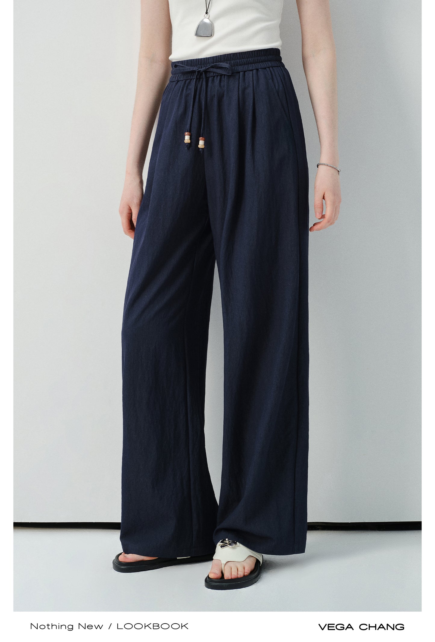 Casual Straight Pants With Beaded Drawstring
