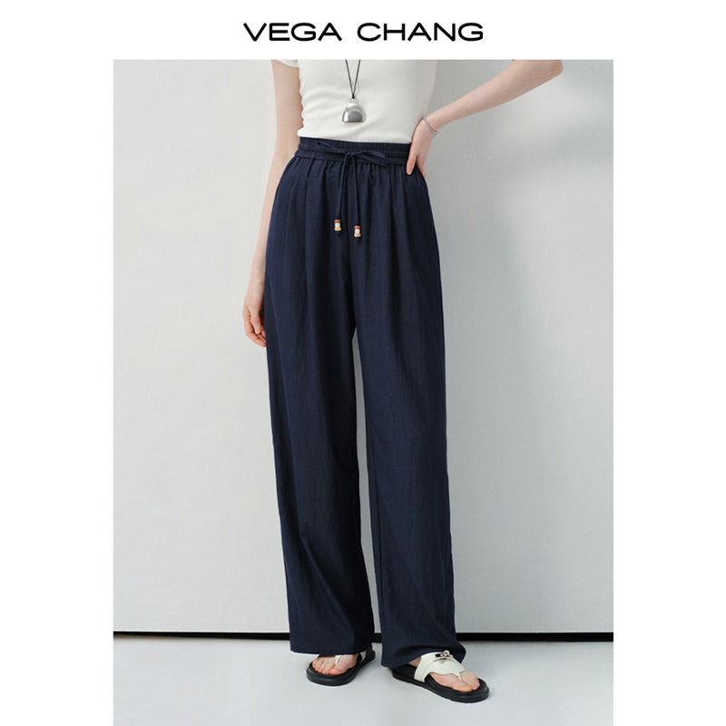 Casual Straight Pants With Beaded Drawstring