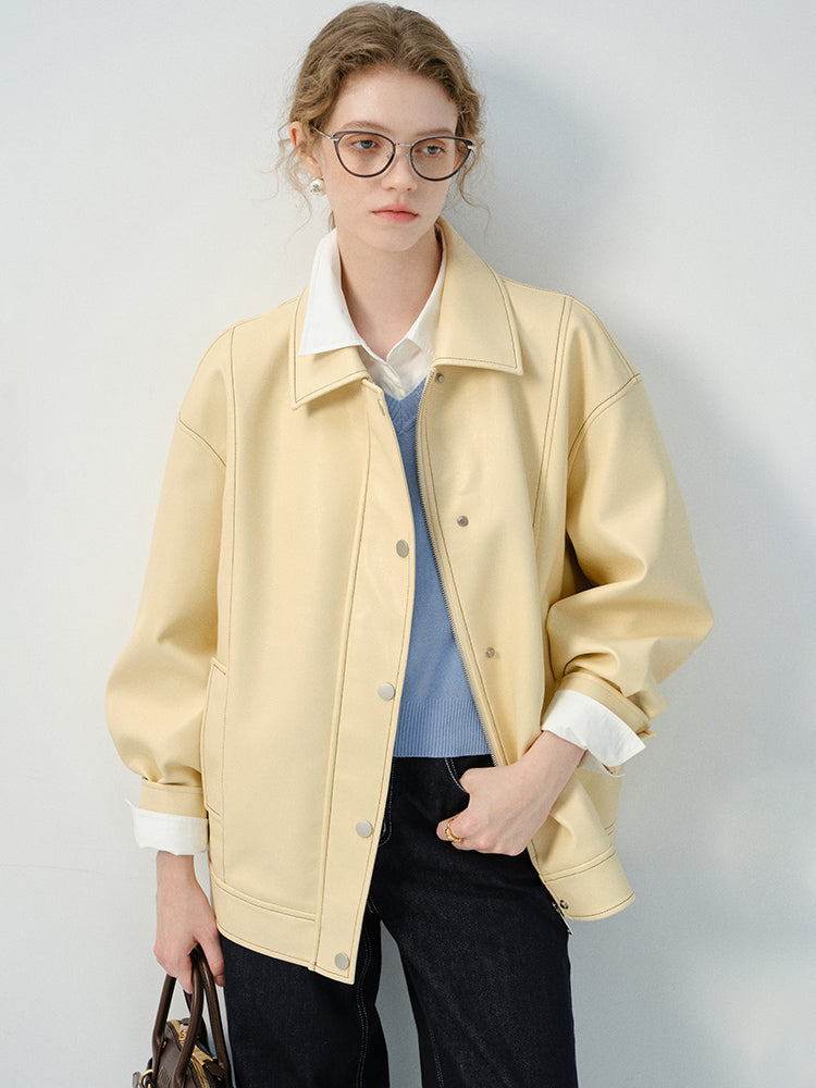 Relaxed Fit Pastel Faux Leather Jacket