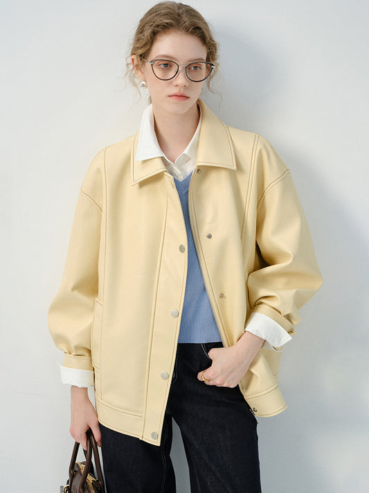 Relaxed Fit Pastel Faux Leather Jacket
