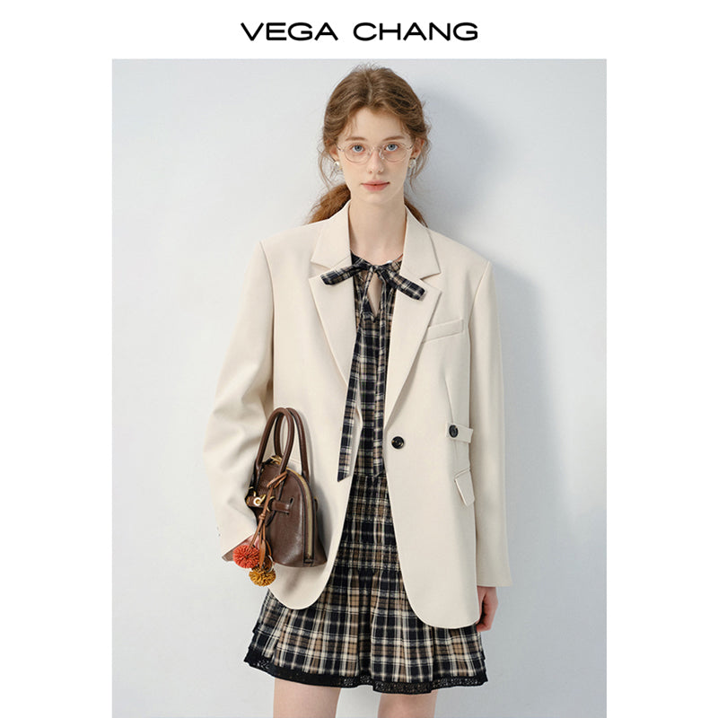 Plaid Smocked Tie-Neck Dress And Adjustable Blazer