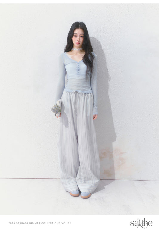 Slim Fit V-Neck Sheer Ballet Top / Wide Lace Bra