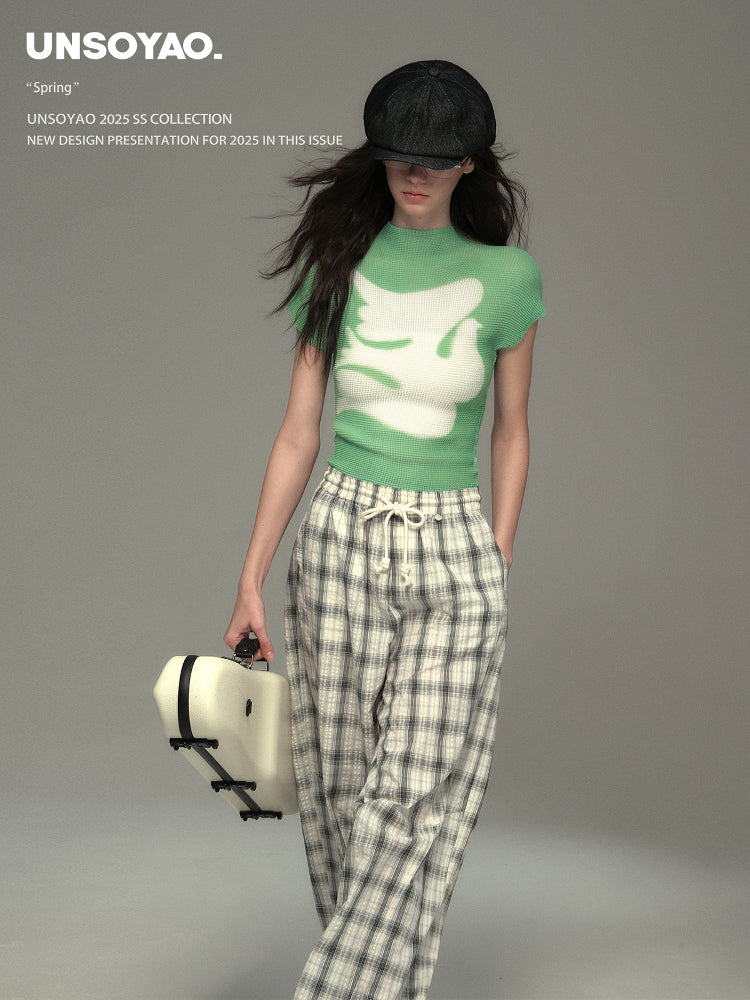 Pleated Fitted Mock Neck T-Shirt With Bird Motif