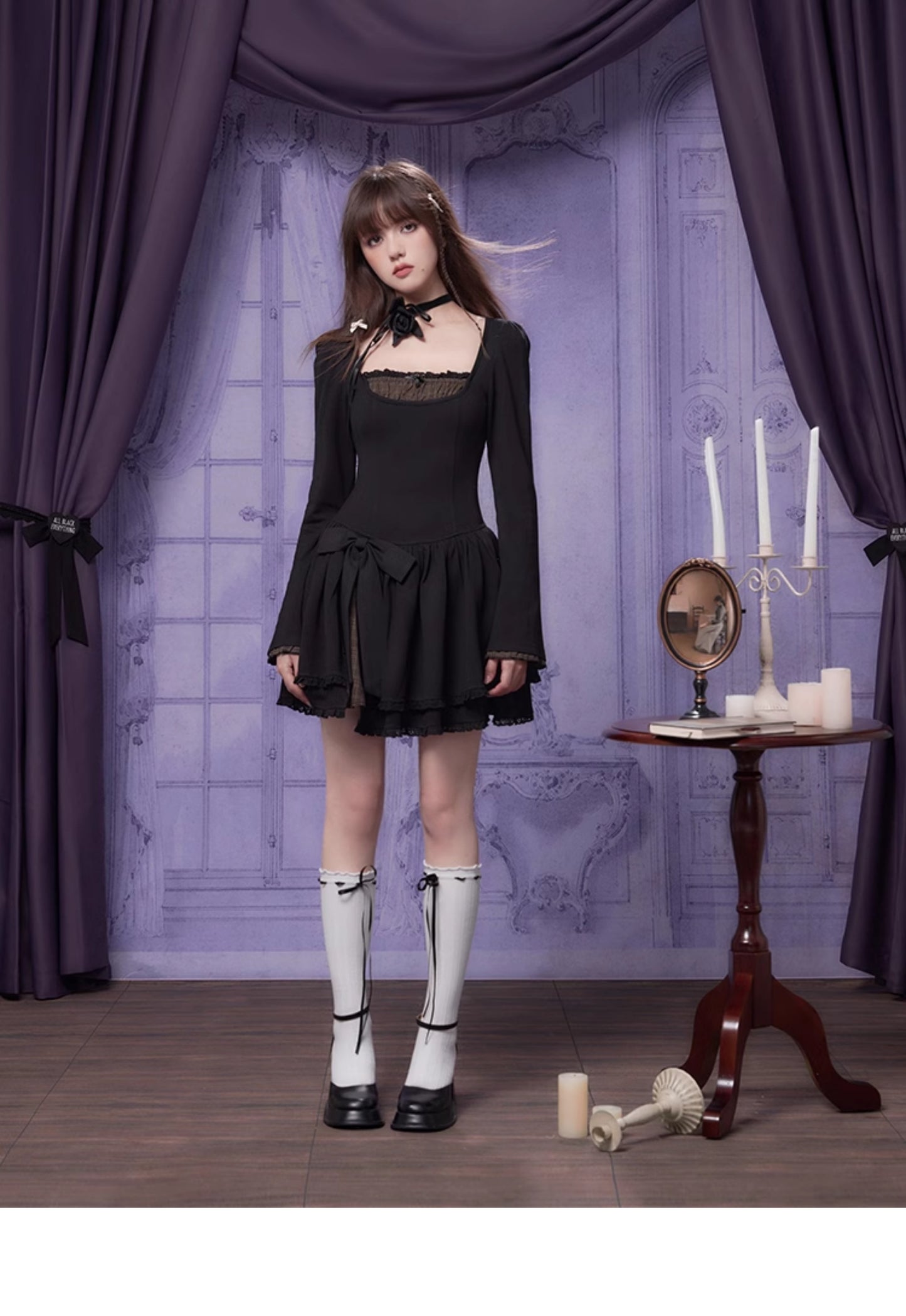 Gothic-Style Dress With Faux Layered Plaid And Bow