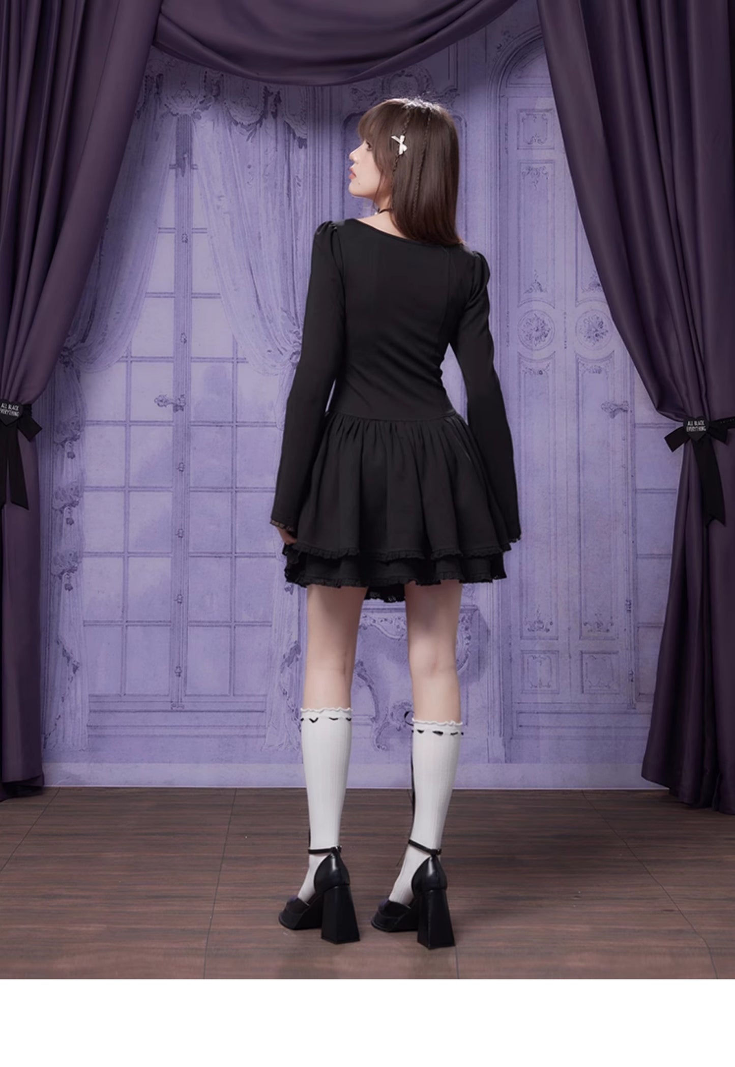 Gothic-Style Dress With Faux Layered Plaid And Bow