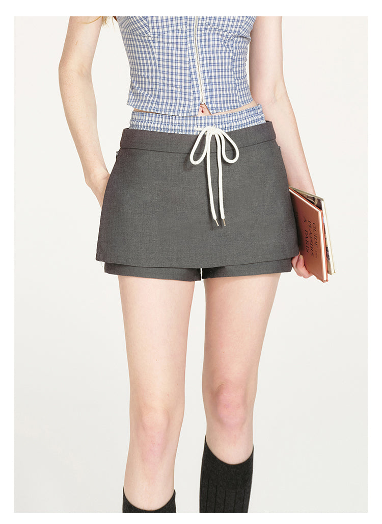 Minimal Layered Skort With Drawstring Detail